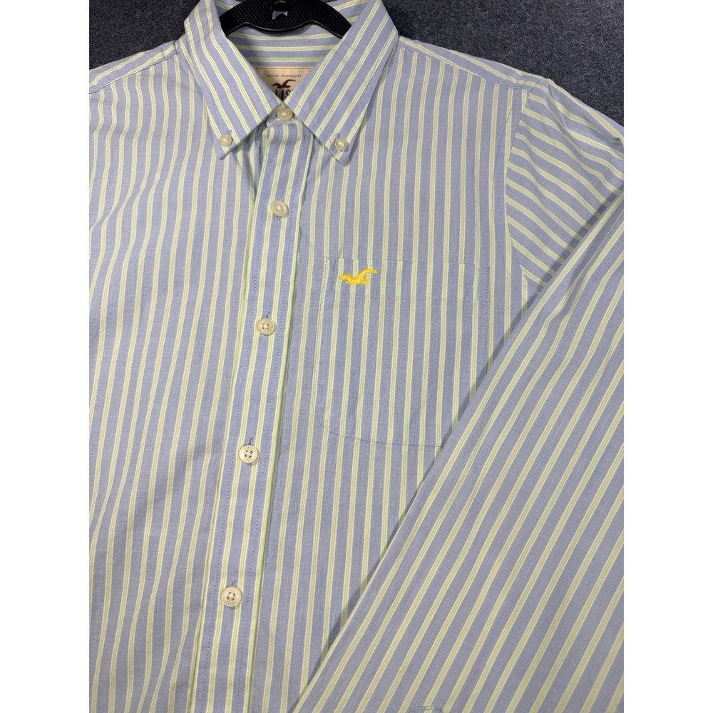Hollister Button Down Shirt Mens Size L Blue Green Striped Long Sleeve
